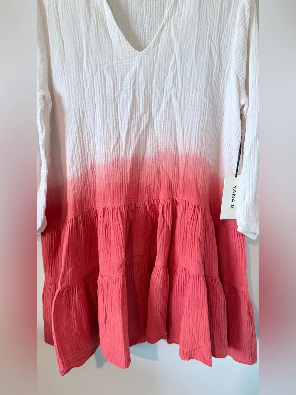 NWT YANA K DRESS COTTON OMBRÉ COLOR VACATION TRAVEL CASUAL WOMEN L COMFORT